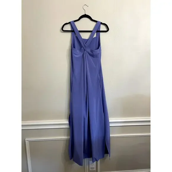 Athleta Arrival Dress Medium Purple Maxi Athletic Cross Back Stretch Side Slit - Picture 4 of 9